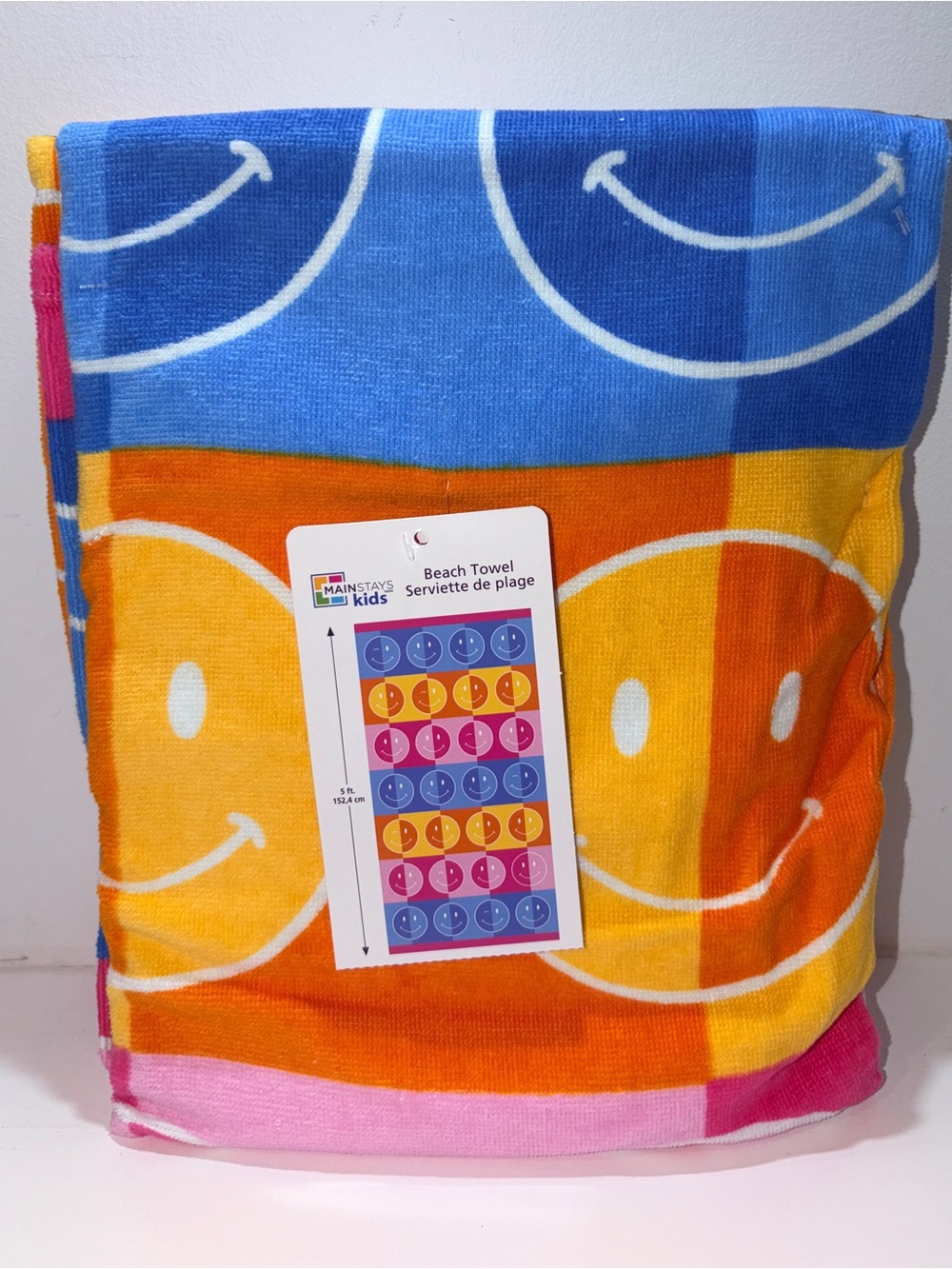 Mainstays Smiley Face Beach Towel 30” x 60” Colorful Rainbow